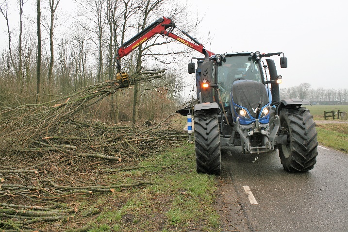 Versterking bj het afvoeren van het vele essenhout 